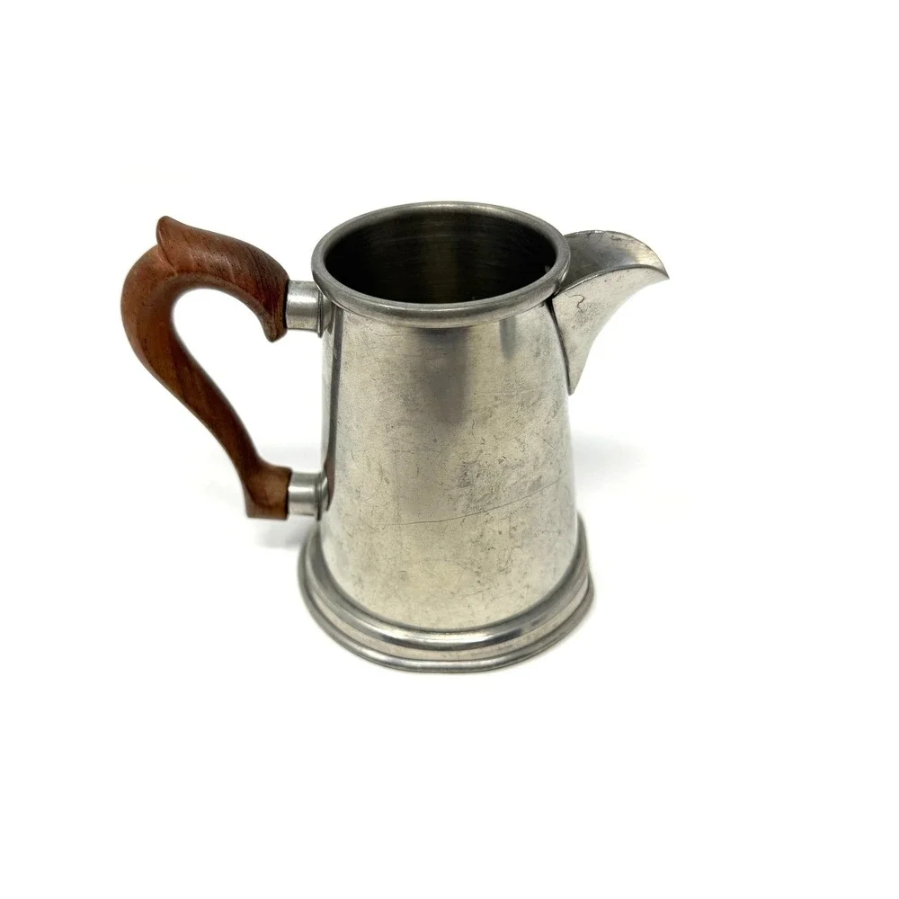 Stieff Pewter Creamer Sugar Bowl Set Wood Handle Cream Pitcher‎